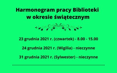 Harmonogram pracy w okresie świątecznym